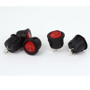 AC 250V 6A 125V 10A SPST 2 Position 2 Pin Red Button Round Rocker Switch 5pcs