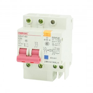 DIN Rail Mount Two Poles Miniature Circuit Breaker 400VAC 20A 6000A DZ47LE-63