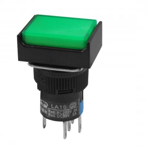 DC 24V Green Neon Light Rectangle Momentary AC 3A/250V Pushbutton Switch