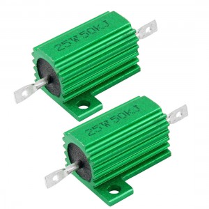 25W 50K Ohm Green Aluminum Housed Wirewound Resistors 2 Pcs
