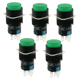5 Pcs AC 220V Green Lamp Latching 1NO 1NC Round Push Button Switch Qujkj