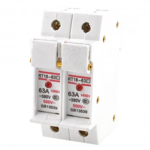 RT18-63A 14x51mm Cylindrical Double Pole Fuse Holder AC 380V 63A