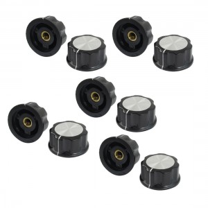 10 Pcs Black Silver Tone 30mm Top Rotary Knobs for 6mm Dia. Shaft Potentiometer