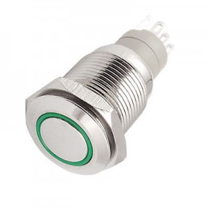 16mm 12V Green LED 250VAC 3A Self-locking Stainless Push Button Switch