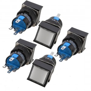 5 Pcs White Square Cap DC 24V Light SPDT 5 Pins Push Button Switch