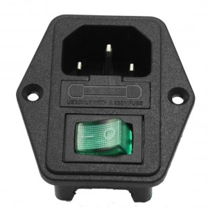 AC 250V 10A 3P IEC320 C14 Power Socket w Fuse Holder Black Green