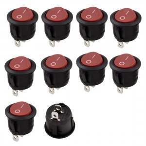 Red Round Button 2 Pin SPST On/Off Rocker Switch AC 125V/10A 250V/6A 10 Pcs