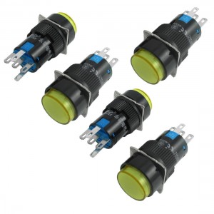 5 x 5P Momentary 1NO 1NC Yellow Neon Light Round Push Button Switch AC 12V