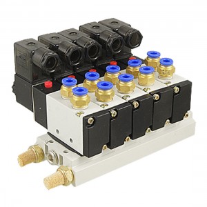 AC 110V 2 Position 5 Way Single Head 5 Pneumatic Solenoid Valve w Base