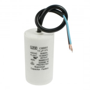 Single Phase Motor Running Capacitor 15uF CBB60 AC 450V w 2 Lead Wires