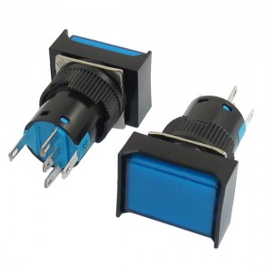 DC24V Lamp 1NO 1NC Latching Blue Cap Rectangular Push Button Switch 2Pcs