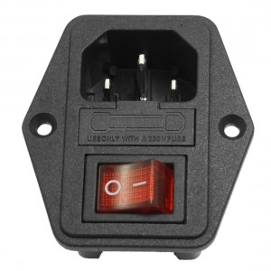AC 250V 10A 3P IEC320 C14 Inlet Plug Power Socket + Fuse Holder Black Red