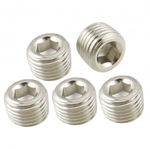 1/4" PT Thread Metal Internal Hex Head Socket Pipe Plugs Silver Tone 5 Pcs