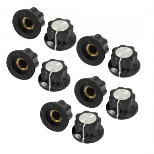 10 Pcs Black Silver Tone 16mm Top Rotary Knobs for 6mm Dia. Shaft Potentiometer