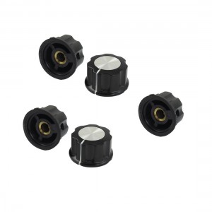 5 Pcs Black Silver Tone 24mm Top Rotary Knobs for 6mm Dia. Shaft Potentiometer