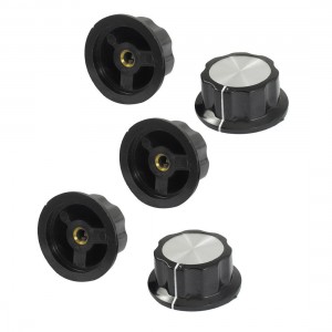5 Pcs Black Silver Tone 36mm Top Rotary Knobs for 6mm Dia. Shaft Potentiometer