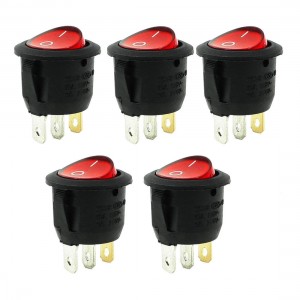 AC 6A/250V 10A/125VRed Light On/Off Snap in SPST Round Rocker Switch 5 Pieces