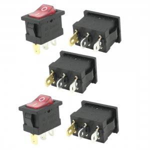 AC 6A 250V 10A 125V Single Pole Single Throw SPST Neon Lamp Rocker Switch 5 Pcs