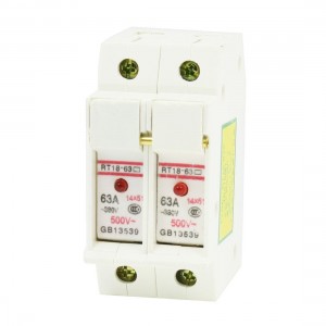 RT18-63 AC 380V 63A DIN Rail Mount 51mmx14mm 2P 2 Poles Fuse Holder