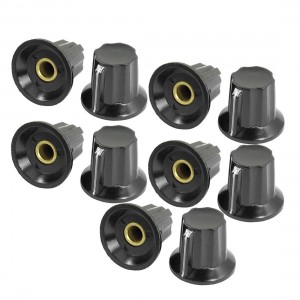 10 Pcs Black 16mm Top 6mm Shaft Insert Dia Potentiometer Knobs Caps