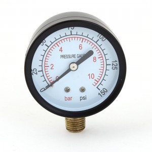 0-10bar 0-150psi 1/4" PT Round Dial Metal Shell Gaseous Air Pressure Gauge