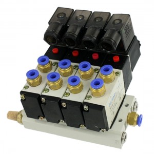 4V210 08 DC 24V Quadruple Solenoid Valve Mufflers 6mm Quick Fittings Base Set