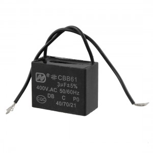 Ceiling Fan Capacitor CBB61 3 uf MFD 450VAC 2 Black Wire 50/60Hz
