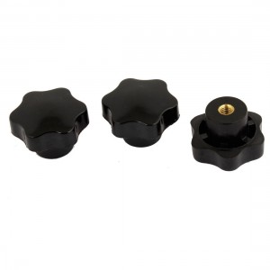 3pcs Gold Tone Metal 7mm Thread Dia Nonslip Plastic Fluted Knob Black