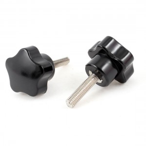 6mm Diameter Male Thread Black Star Grip Knob Replacement 2 Pcs