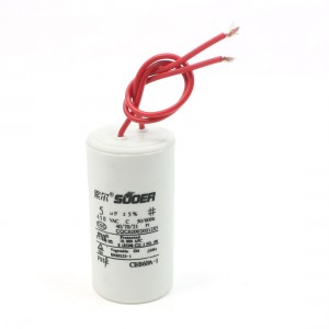 Non Polar Wired Cylindrical 5% Tolerance Capacitor White 5uF 450VAC for Washer