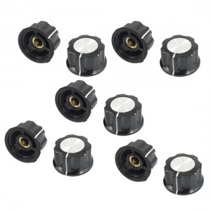 10 Pcs Black Silver Tone23mm Top Rotary Knobs for 6mm Dia. Shaft Potentiometer