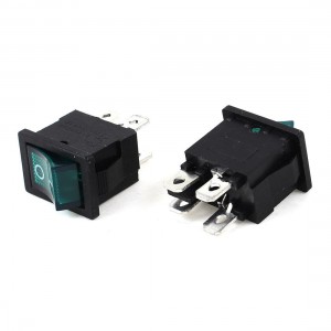 6A 250VAC 10A 125VAC ON/OFF 4 Pin Green Indicator DPST Rocker Switch 2 Pcs