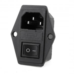 Black Rocker Switch AC 250V 15A IEC320 C14 Power Inlet Socket w Fuse Holder