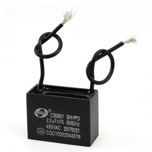 CBB61 2 Wired Polypropylene Film Ceiling Fan Capacitor 2.5uF AC 450V