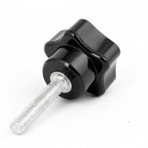 M6 x 30mm Thread Star Shape Grip Clamping Screw On Knob Black Silver Tone