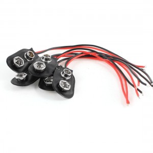 5 Pcs Black Faux Leather Housing T Type Wired 9V Battery Clip Connector