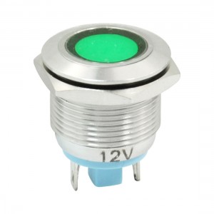 DC 12V Power Illuminated Green Light 19mm Signal Indicator Pilot Lamp
