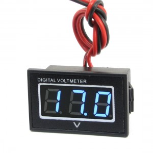 DC3-30V 3 Digits Blue LED Waterproof Digital Voltmeter w 20cm 2-Cables