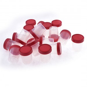 20pcs Red Clear Plastic Round Shape Urine Test Cups Holder 120mL w Cover