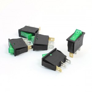 5Pcs Panel Mount Green Lamp 10A 250VAC 20A 125VAC 3Pin SPST Rocker Switches