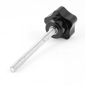 6mmx70mm Male Thread Metal Star Head Clamping Knob Black Silver Tone