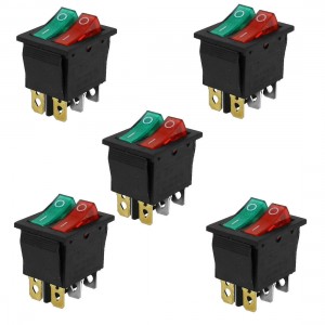 5Pcs Dual Red Green Light Lamp 6Pin SPST ON/OFF Snap in Rocker Switch