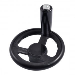 Black 12mmx100mm 3 Spoke Hand Wheel + Revolving Grip