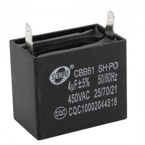 CBB61 4uF 450V AC Air Conditioner Fan Motor Running Capacitor Black