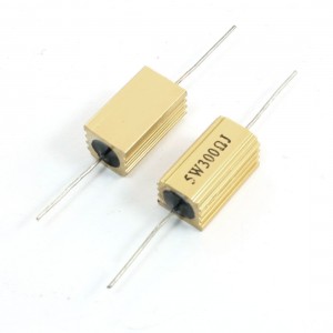 5W 300 Ohm Axial Gold Tone Heatsink Aluminum Clad Resistor 2Pcs