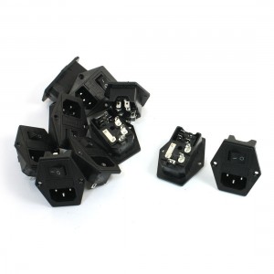 10Pcs Black 4 Pin DPST Rocker Switch Fuse Holder IEC320 C14 Inlet Power Socket