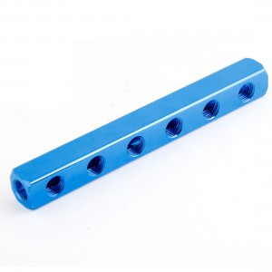 Blue 1/4"PT 6 Ways 9 Port Air Pneumatic Cylinder Manifold Block Splitter