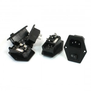 5 Pcs Black 2P Solder Rocker Switch Fuse Holder IEC320 C14 Inlet Power Socket
