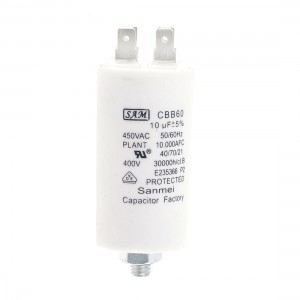 CBB60 AC 450V 50/60Hz 10uF 8mm Thread Polypropylene Film Motor Capacitor