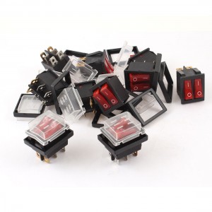 10 Pcs Red Pilot Lamp 6Pin Dual SPST ON/OFF 2Position Rocker Switch w Cover